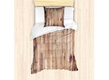 Abakuhaus Set Copripiumino Rustico In Legno, Motivo Tavole Invecchiate Stile Vintage Composizione Fotografia A Tema Carpentiere, 135 X 200 Cm + 80 X 80 Cm, Mandorla Prugna