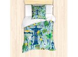 Abakuhaus Set Copripiumino Per Letti Singoli, Tema Cultura Brasiliana, Antiacaro, Adatto A Chi Soffre Di Allergie, Con Federa, 135 Cm X 200 Cm - 80 X 80 Cm, Fern Green Dark Sky Blue