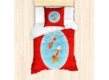 Abakuhaus Set Copripiumino Per Letto Singolo, Coppia Di Pesci Giapponesi, Antiacaro, Adatto A Chi Soffre Di Allergie, Con Federa, 135 Cm X 200 Cm - 80 X 80 Cm, Vermiglio Azzurro Pallido