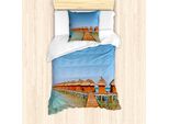 Abakuhaus Set Copripiumino Strand Pathway Per Letti Singoli, Bungalow Alle Maldive, Antiacaro, Adatto A Chi Soffre Di Allergie, Con Federa, 135 Cm X 200 Cm - 80 X 80 Cm, Sky Blue Cinnamon