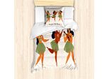 Abakuhaus Set Copripiumino Per Letto Singolo Hula Girl, Spiaggia Hawaiana, Antiacaro, Adatto A Chi Soffre Di Allergie, Con Federa, 135 Cm X 200 Cm - 80 X 80 Cm, Multicolore