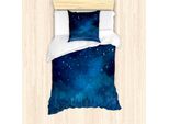 Set Copripiumino Invernale Abakuhaus, Illustrazione Notturna Con Luna Vivida, 135 X 200 Cm + 80 X 80 Cm, Blu Mare Blu Scuro
