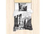 Abakuhaus Set Copripiumino Per Letto Singolo, Edificio Storico, Antiacaro, Adatto A Chi Soffre Di Allergie, Con Federa, 135 Cm X 200 Cm - 80 X 80 Cm, Grigio Antracite Bianco