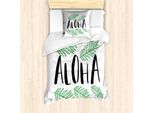 Abakuhaus Set Copripiumino Aloha Per Letti Singoli, Foglie Tropicali E Testo Inky, Antiacaro, Adatto A Chi Soffre Di Allergie, Con Federa, 135 Cm X 200 Cm - 80 X 80 Cm, Grigio Antracite Verde