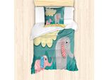 Abakuhaus Set Copripiumino Per Letto Singolo, Animali Pastello, Antiacaro, Adatto A Chi Soffre Di Allergie, Con Federa, 135 Cm X 200 Cm - 80 X 80 Cm, Blu Cadetto Multicolore
