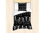 Set Copripiumino Abakuhaus Skelett, Illustrazione Con Motivo A Figure Danzanti A Tema Halloween, 135 X 200 Cm + 80 X 80 Cm, Grigio Antracite E Bianco