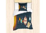 Abakuhaus Set Copripiumino Per Letti Singoli, Pianeti Con Tipografia Dei Nomi, Antiacaro, Adatto A Chi Soffre Di Allergie, Con Federa, 135 Cm X 200 Cm - 80 X 80 Cm, Multicolore