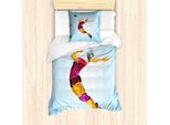 Set Copripiumino Abakuhaus Per Letti Singoli, Modern Player Colorato, Antiacaro, Adatto A Chi Soffre Di Allergie, Con Federa, 135 Cm X 200 Cm - 80 X 80 Cm, Azzurro E Multicolore