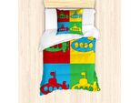 Abakuhaus Set Copripiumino Per Letti Singoli, Nursery Piktogramm Squares, Antiacaro, Adatto A Chi Soffre Di Allergie, Con Federa, 135 Cm X 200 Cm - 80 X 80 Cm, Senape E Azzurro Cielo