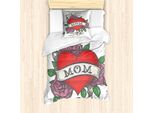Abakuhaus Set Copripiumino Per Letto Singolo, Cuore Con Rose E Mamma, Antiacaro, Adatto A Chi Soffre Di Allergie, Con Federa, 135 Cm X 200 Cm - 80 X 80 Cm, Multicolore