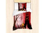Abakuhaus Set Copripiumino Spaventapasseri, Illustrazione A Tema Halloween Con Fantasmi, Castello In Un'atmosfera Inquietante, Zucche, 135 X 200 Cm + 80 X 80 Cm, Multicolore