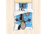 Abakuhaus Set Copripiumino Per Letto Singolo, Mascotte Cavallo Nella Foresta Innevata, Antiacaro, Adatto A Chi Soffre Di Allergie, Con Federa, 135 Cm X 200 Cm - 80 X 80 Cm, Blu Cielo Profondo Multicolore