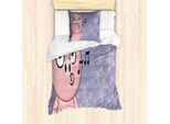 Abakuhaus Set Copripiumino Maiale, Animali Che Cantano Su Sfondo Monocromatico Con Motivi A Stelle, 135 X 200 Cm + 80 X 80 Cm, Ceil Blu Rosa