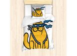 Abakuhaus Ninja Cat Set Copripiumino Per Letti Singoli, Animale Domestico Eroe Bendato, Antiacaro, Adatto A Chi Soffre Di Allergie, Con Federa, 135 Cm X 200 Cm - 80 X 80 Cm, Blu Marigold-Ardesia