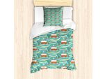 Abakuhaus Set Copripiumino Per Letti Singoli, Furgoni Estivi E Palme, Antiacaro, Adatto A Chi Soffre Di Allergie, Con Federa, 135 Cm X 200 Cm - 80 X 80 Cm, Seafoam E Multicolor