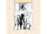 Set Copripiumino Abakuhaus Elefante, Disegno Dettagliato Animale Mammifero Grande Monocolore E Albero Secco, 135 X 200 Cm + 80 X 80 Cm, Grigio Antracite Bianco