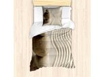 Abakuhaus Set Copripiumino Per Letti Singoli, Motivo Equilibrato Con Onde E Rocce, Antiacaro E Anallergico, Con Federa, 135 Cm X 200 Cm - 80 X 80 Cm, Color Tortora Eggshell