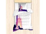 Abakuhaus Set Copripiumino Per Letti Singoli, Faro Al Tramonto, Antiacaro, Adatto A Chi Soffre Di Allergie, Con Federa, 135 Cm X 200 Cm - 80 X 80 Cm, Indaco Rosa