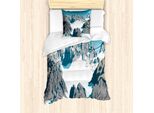 Abakuhaus Set Copripiumino Per Letto Singolo, Tema Invernale Innevato, Antiacaro E Anallergico, Con Federa, 135 Cm X 200 Cm - 80 X 80 Cm, Blu Cielo Intenso E Bianco
