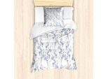Abakuhaus Set Copripiumino Botanico Per Letti Singoli, Fiori Di Lino In Fiore, Antiacaro, Adatto A Chi Soffre Di Allergie, Con Federa, 135 Cm X 200 Cm - 80 X 80 Cm, Blu Lavanda Seppia Scuro