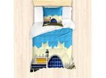 Abakuhaus Set Copripiumino Per Letto Singolo, Airfield Edifici E Città, Antiacaro Adatto A Chi Soffre Di Allergie Con Federa, 135 Cm X 200 Cm - 80 X 80 Cm, Multicolore