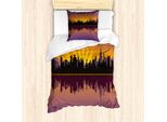 Abakuhaus Set Copripiumino Per Letto Singolo, Manhattan Dall'east River, Antiacaro, Adatto A Chi Soffre Di Allergie, Con Federa, 135 Cm X 200 Cm - 80 X 80 Cm, Marigold Aubergine