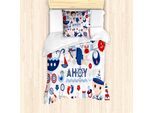Set Copripiumino Abakuhaus Per Letti Singoli, Motivo Sailor Baby, Antiacaro, Adatto A Chi Soffre Di Allergie, Con Federa, 135 Cm X 200 Cm - 80 X 80 Cm, Blu Mare E Corallo Scuro