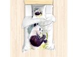 Abakuhaus Set Copripiumino Per Letto Singolo, Animale Acquerellato Che Mangia Bambù, Antiacaro, Adatto A Chi Soffre Di Allergie, Con Federa, 135 Cm X 200 Cm - 80 X 80 Cm, Multicolore