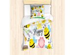 Abakuhaus Set Copripiumino Per Letto Singolo Honey Bee, Bee Happy Spring Garden, Antiacaro, Adatto A Chi Soffre Di Allergie, Con Federa, 135 Cm X 200 Cm - 80 X 80 Cm, Multicolore