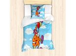 Set Copripiumino Abakuhaus Per Letti Singoli, Clown Con Palloncini, Antiacaro, Adatto A Chi Soffre Di Allergie, Con Federa, 135 Cm X 200 Cm - 80 X 80 Cm, Azzurro E Multicolore