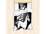 Set Copripiumino Artistico Abakuhaus Per Letti Singoli, Cavallo Pegaso Monocromatico, Antiacaro E Anallergico Con Federa, 135 Cm X 200 Cm - 80 X 80 Cm, Grigio Antracite E Bianco