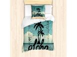 Abakuhaus Set Copripiumino Aloha Per Letti Singoli, Tipografia Sporca - Palme, Antiacaro, Adatto A Chi Soffre Di Allergie, Con Federa, 135 Cm X 200 Cm - 80 X 80 Cm, Verde Scuro Seafoam