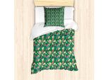 Abakuhaus Set Copripiumino Tropicale Per Letti Singoli, Farfalla Esotica Plumeria, Antiacaro, Adatto A Chi Soffre Di Allergie, Con Federa, 135 Cm X 200 Cm - 80 X 80 Cm, Verde Bosco Multicolore