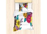 Abakuhaus Set Copripiumino Botanico Per Letti Singoli, Bouquet Romantico Colorato, Antiacaro, Adatto A Chi Soffre Di Allergie, Con Federa, 135 Cm X 200 Cm - 80 X 80 Cm, Multicolore
