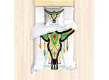 Abakuhaus Set Copripiumino Longhorn Per Letti Singoli, Bohemian Stay Wilder Bull, Antiacaro, Adatto A Chi Soffre Di Allergie, Con Federa, 135 Cm X 200 Cm - 80 X 80 Cm, Multicolore