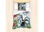 Abakuhaus Set Copripiumino Esotico Per Letti Singoli, Tropic Hibiscus E Octopus, Antiacaro, Adatto A Chi Soffre Di Allergie, Con Federa, 135 Cm X 200 Cm - 80 X 80 Cm, Multicolore