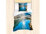 Abakuhaus Set Copripiumino Per Letto Singolo Blue Sky, Sunbeams Mountain Range, Antiacaro E Anallergico, Con Federa, 135 Cm X 200 Cm - 80 X 80 Cm, Multicolore