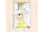 Abakuhaus Set Copripiumino Per Letto Singolo, Divertente Cavallo Cartoon Childish, Antiacaro E Anallergico, Con Federa, 135 Cm X 200 Cm - 80 X 80 Cm, Bianco E Giallo