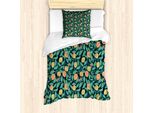 Abakuhaus Set Copripiumino Per Letto Singolo, Motivo Botanico Con Foglie Di Agrumi, Antiacaro E Anallergico, Con Federa, 135 Cm X 200 Cm - 80 X 80 Cm, Multicolore