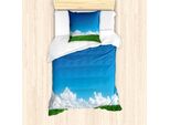 Abakuhaus Set Copripiumino Per Letto Singolo, Tema Natura Con Nuvole Gonfie, Antiacaro E Anallergico, Con Federa, 135 Cm X 200 Cm - 80 X 80 Cm, Blu Azzurro E Verde Felce
