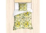 Abakuhaus Set Copripiumino Per Letto Singolo, Foglie Acquerellate Blossom, Antiacaro, Adatto A Chi Soffre Di Allergie, Con Federa, 135 Cm X 200 Cm - 80 X 80 Cm, Verde Pastello Multicolore