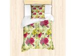 Abakuhaus Set Copripiumino Per Letti Singoli, Naive Natur-Blumen-Kunst, Antiacaro, Adatto A Chi Soffre Di Allergie, Con Federa, 135 Cm X 200 Cm - 80 X 80 Cm, Verde Pastello Multicolore