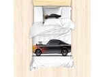 Abakuhaus Set Copripiumino Per Letto Singolo, Veicolo Supercharger Retrò, Antiacaro, Adatto A Chi Soffre Di Allergie, Con Federa, 135 Cm X 200 Cm - 80 X 80 Cm, Grigio Antracite E Arancione