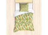 Abakuhaus Set Copripiumino Per Letto Singolo, Fiori Vintage Color Mandarino, Antiacaro E Anallergico, Con Federa, 135 Cm X 200 Cm - 80 X 80 Cm, Arancione Verde Oliva