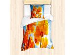 Set Copripiumino Abakuhaus Wildflower Per Letti Singoli, Petals Tilt Shot E Cielo, Antiacaro, Adatto A Chi Soffre Di Allergie, Con Federa, 135 Cm X 200 Cm - 80 X 80 Cm, Arancione Bruciato E Blu Azzurro