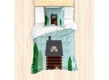 Set Copripiumino Abakuhaus Per Letti Singoli, Cabin In The Snowy Landscape, Antiacaro, Adatto A Chi Soffre Di Allergie, Con Federa, 135 Cm X 200 Cm - 80 X 80 Cm, Pale Seafoam Multicolor