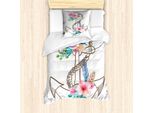 Set Copripiumino Abakuhaus Anker, Fiori Primaverili Acquerellati E Piume Su Un'ancora In Stile Scarabocchiato, 135 X 200 Cm + 80 X 80 Cm, Marrone Rosa Chiaro