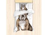 Abakuhaus Set Copripiumino Per Letto Singolo Bulldog, Sketchy Hand Drawn Creature, Antiacaro, Adatto A Chi Soffre Di Allergie, Con Federa, 135 Cm X 200 Cm - 80 X 80 Cm, Cammello Grigio Antracite
