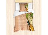Abakuhaus Set Copripiumino, Bottiglia Di Vino E Grappolo D'uva Su Tavolo Di Legno Sfondo Cena Romantica Italiana, 135 X 200 Cm + 80 X 80 Cm, Verde Marrone