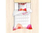 Abakuhaus Set Copripiumino Arancione E Rosa Per Letti Singoli, Romantisches Flora, Antiacaro, Adatto A Chi Soffre Di Allergie, Con Federa, 135 Cm X 200 Cm - 80 X 80 Cm, Arancione Chiaro, Rosa, Bianco